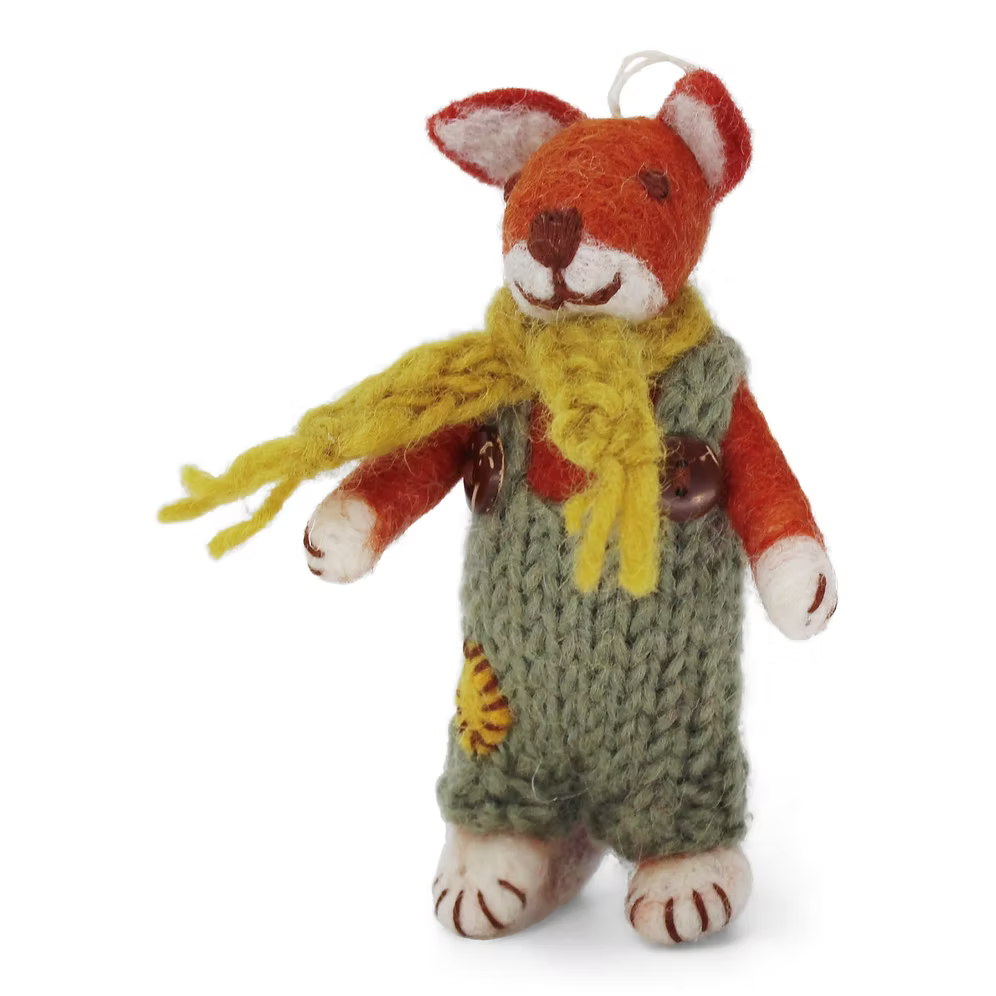 Small Felt Boy Fox with Green Pants and Ochre Scarf