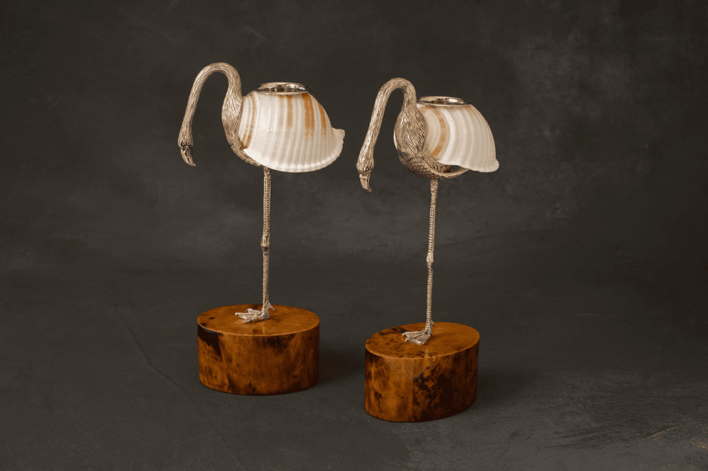 Silver Plated Flamingo Candle Holder with Tonna Cepa Shell