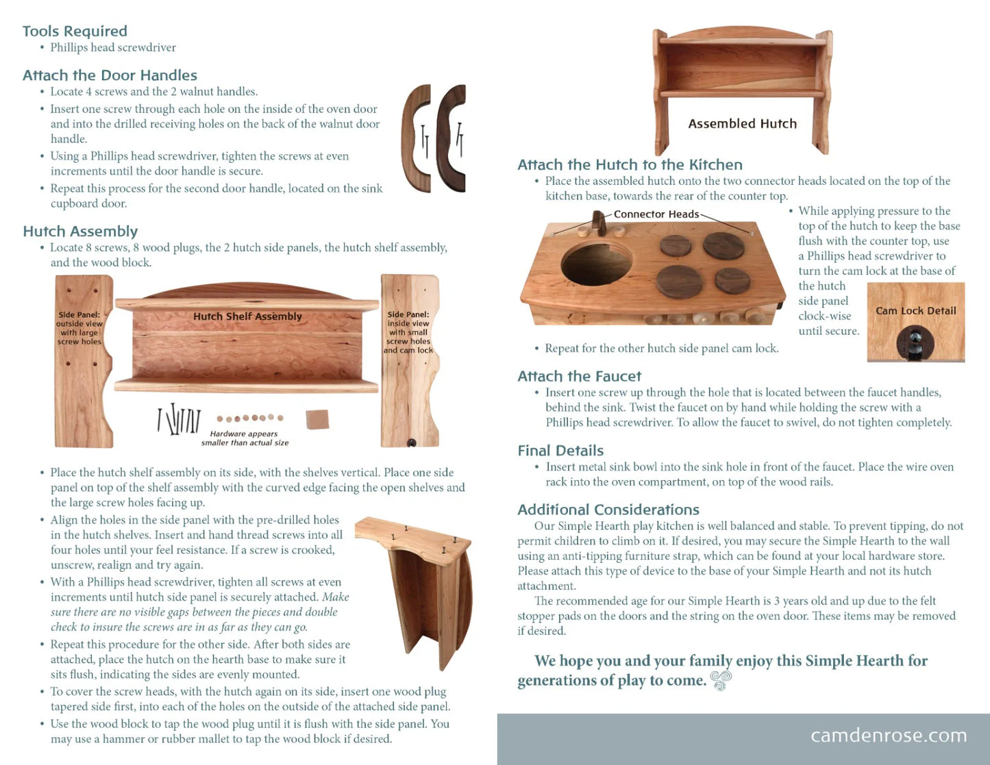 Simple Handmade Wooden Hearth Play Kitchen, Cherry