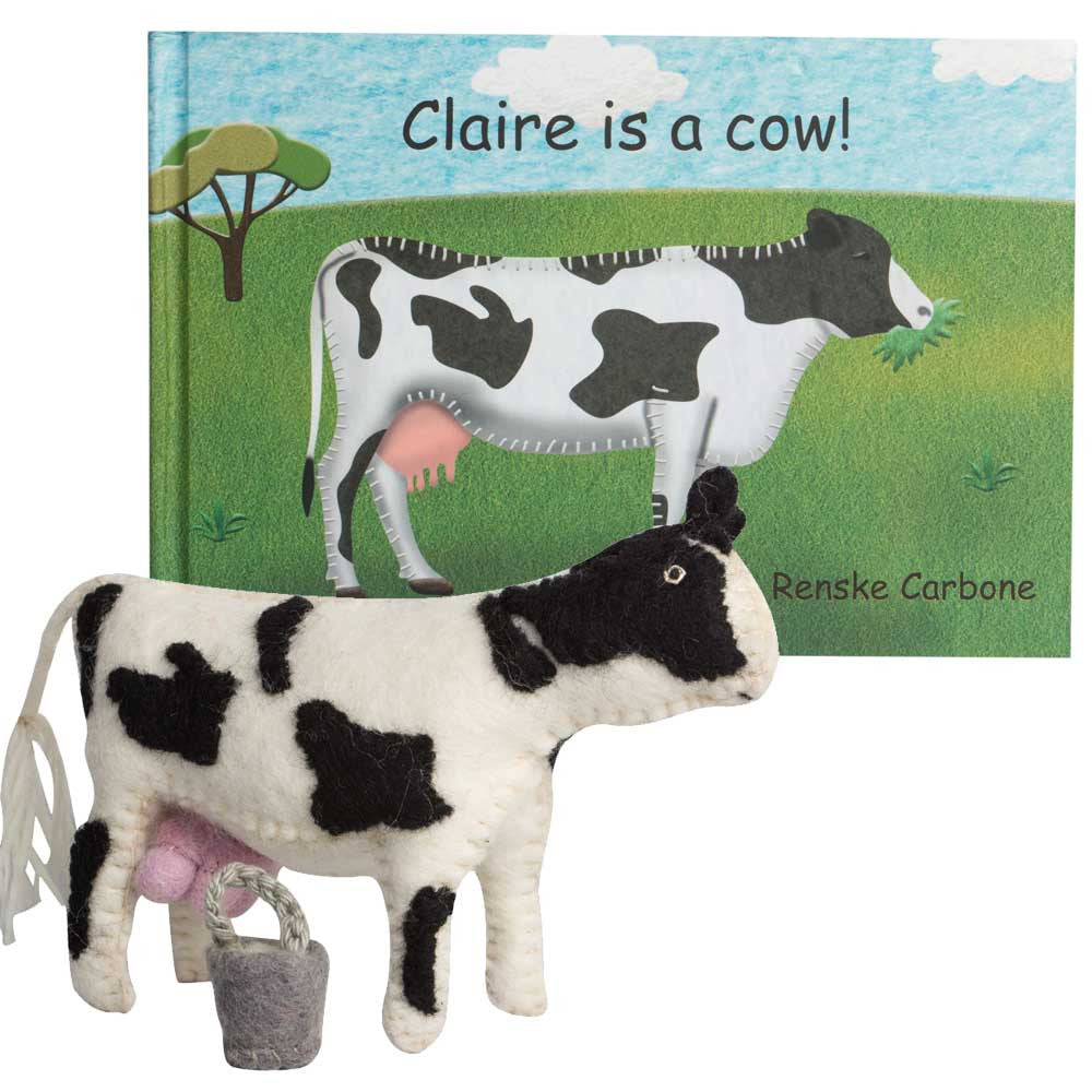 Claire is a cow book and toy