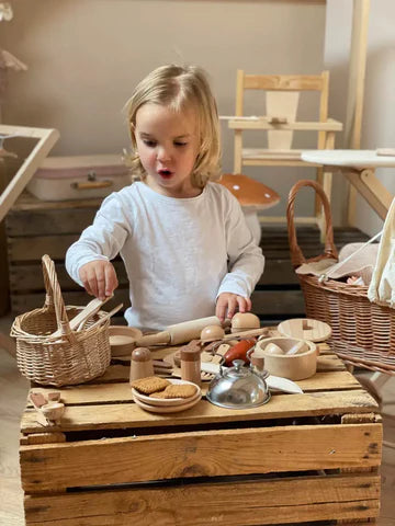 Wooden cooking set in a case