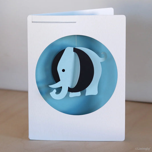 Elephant in Card, Blue, Assorted