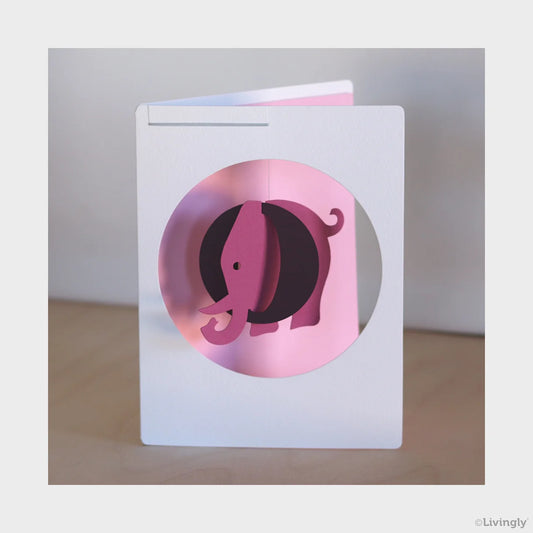 Elephant in Card, Pink, Assorted