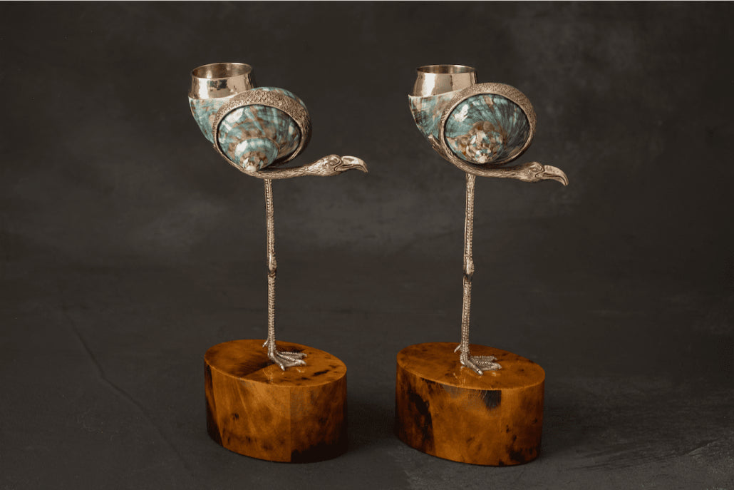 Flamingo Jade Tubo Silver Candle Holder