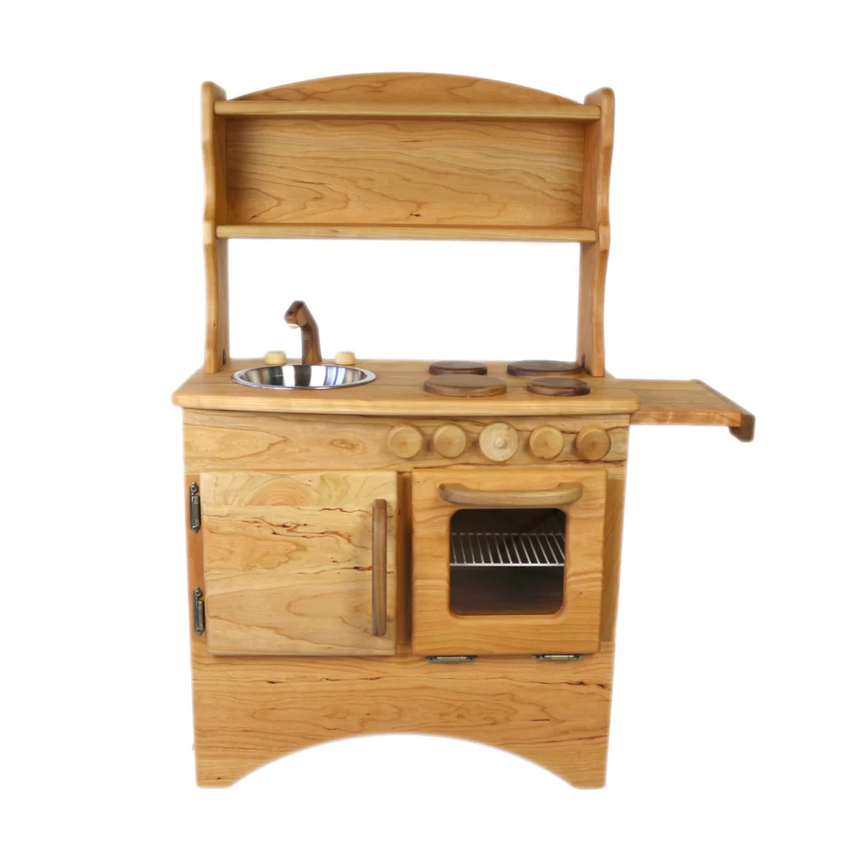 Simple Handmade Wooden Hearth Play Kitchen, Cherry