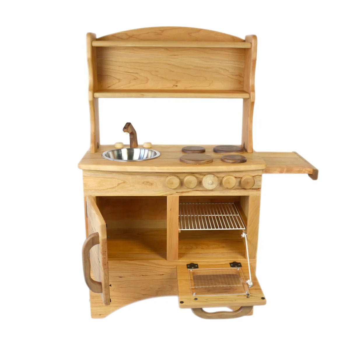 Simple Handmade Wooden Hearth Play Kitchen, Cherry