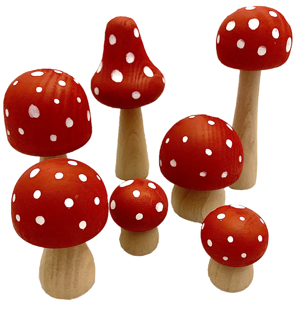 Mushrooms Red/White Dots/7pc