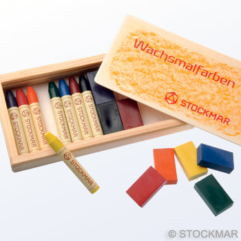 Stockmar Wax Crayons Combo Wooden Box - 8 blocks & 8 sticks standard colors